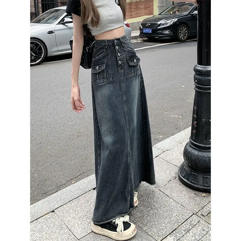Saia jeans feminina outono inverno nova versátil moda em forma de pêra corpo saia linha a