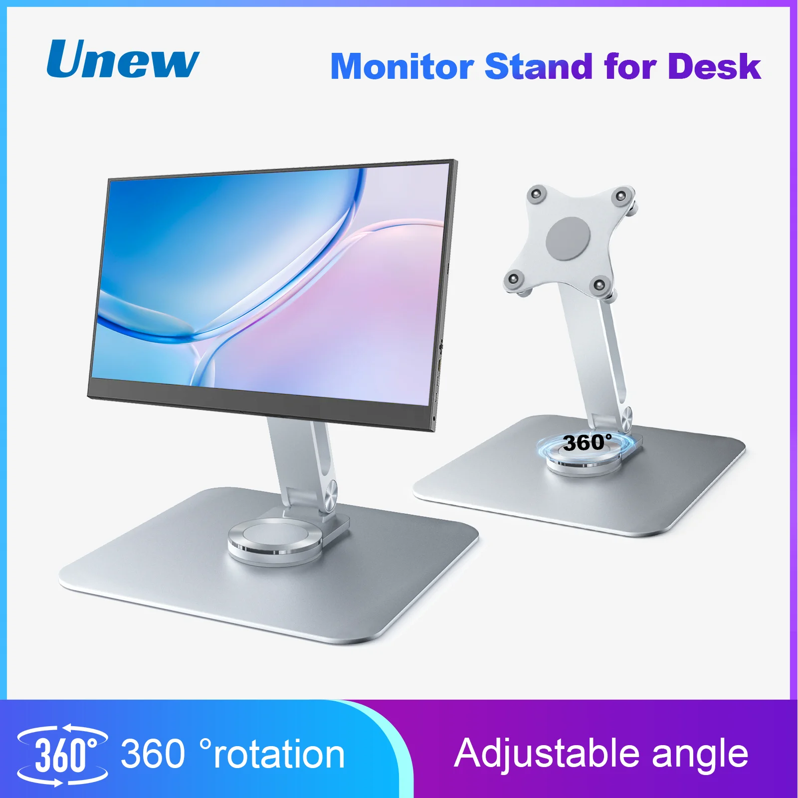 Portable monitor stand aluminum alloy desktop 360 ° rotation, VESA 75x75 suitable for M4 screws 5KG load capacity ultra stable