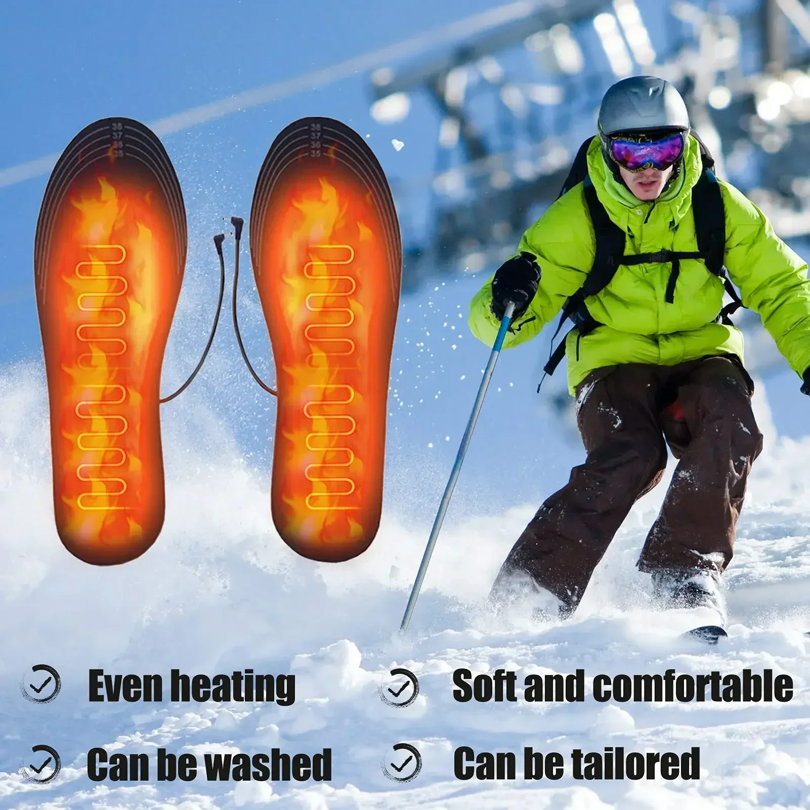 

USB Heated Shoe Insoles Electric Foot Warming Pad Feet Warmer Sock Pad Mat Winter Size 35-46 Outdoor Sports Heating