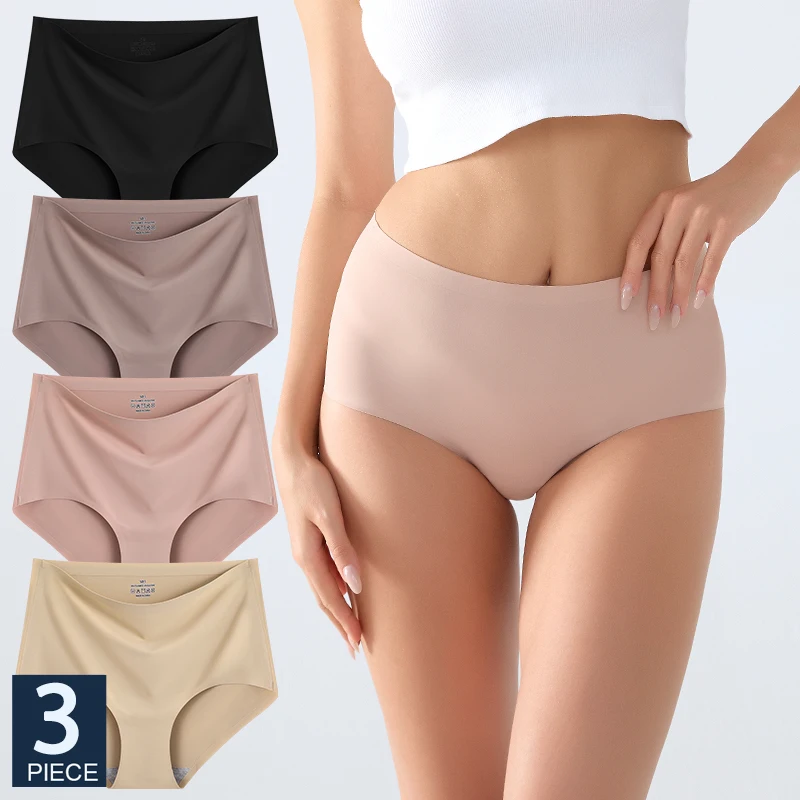 FINETOO 3Pcs Women's Panties Seamless Underwear Invisibles Briefs High Waist Full Coverage Breathable Moisture Wicking Underpant