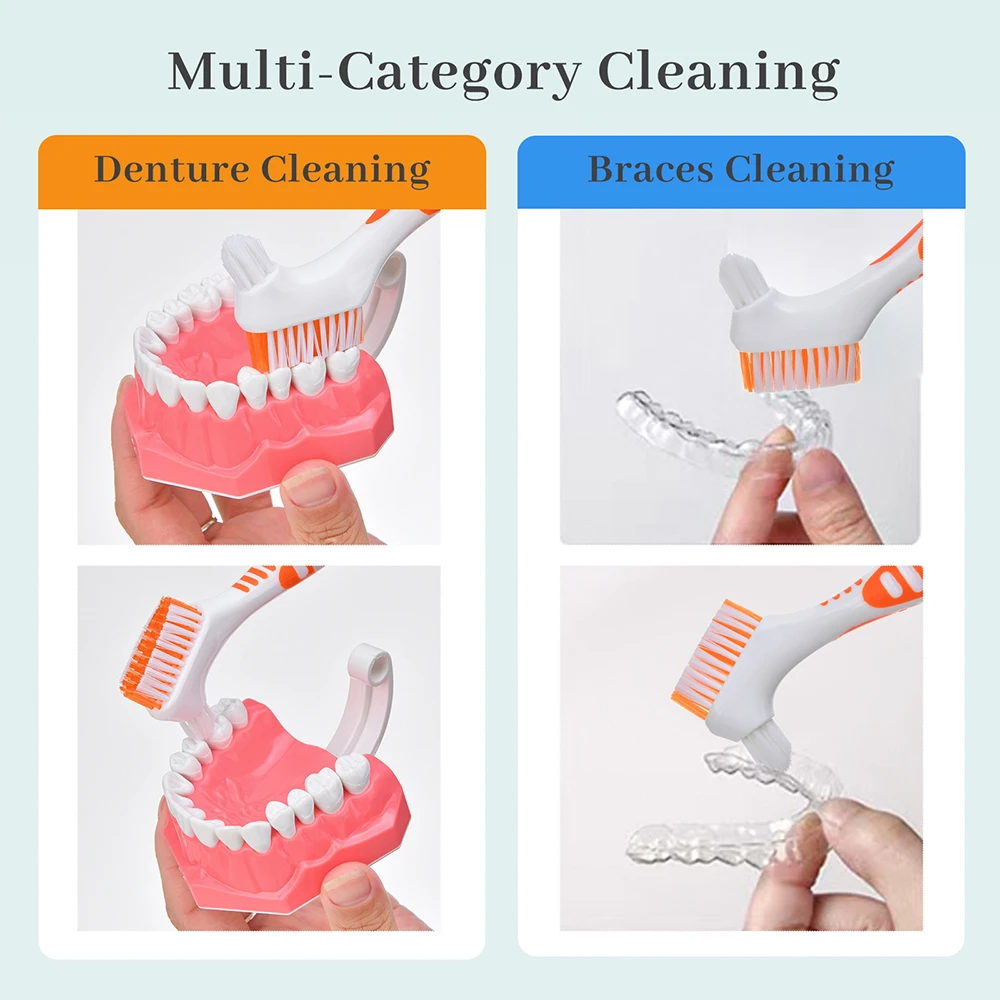 24 Piece Denture Brush Set for False Teeth Double Sided Cleaning Brushes with Soft Bristles and Ergonomic Non Slip Handle