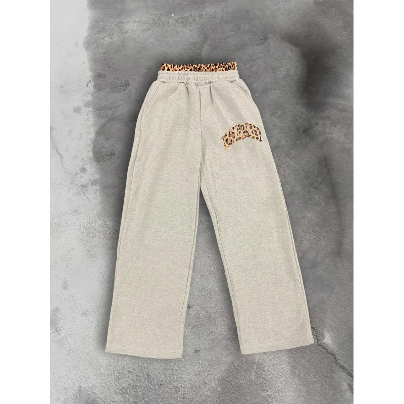 2026 European and American y2k new lining leopard print letter embroidery street casual pants, versatile for men and women
