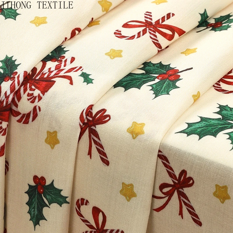 

Christmas Candy Printed Fabric Bow Cartoon Fabric Star Star Pattern Texture Breathable for DIY Tablecloth Decorative Materials