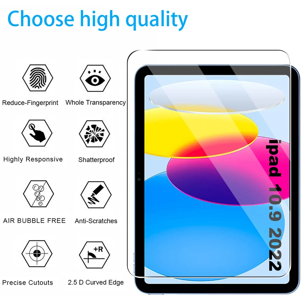 (3 Packs) Tempered Glass For Apple iPad 10 10.9 10th Generation 2022 A2757 A2777 Full Coverage Screen Protector Tablet Film