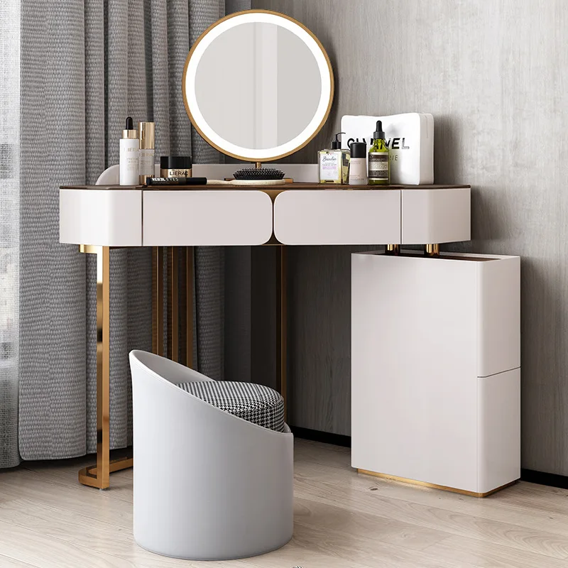 Bedroom Modern Simple Light Luxury Dresser Dressing Table Glass Desktop Storage Cabinet