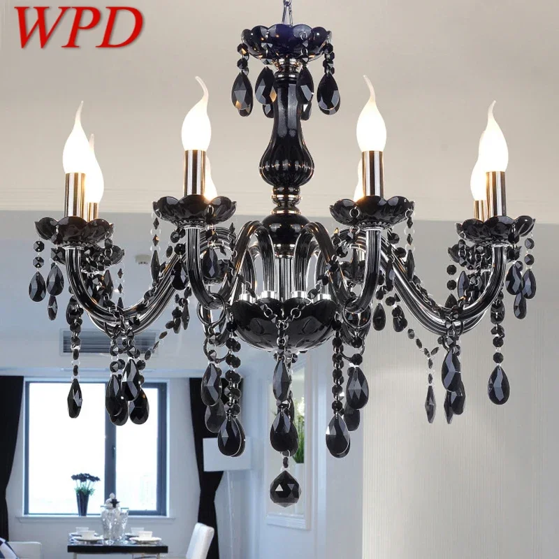 

WPD European Style Crystal Pendant Lamp Black Candle Lamp Luxurious Living Room Restaurant Bedroom Villa Chandelier