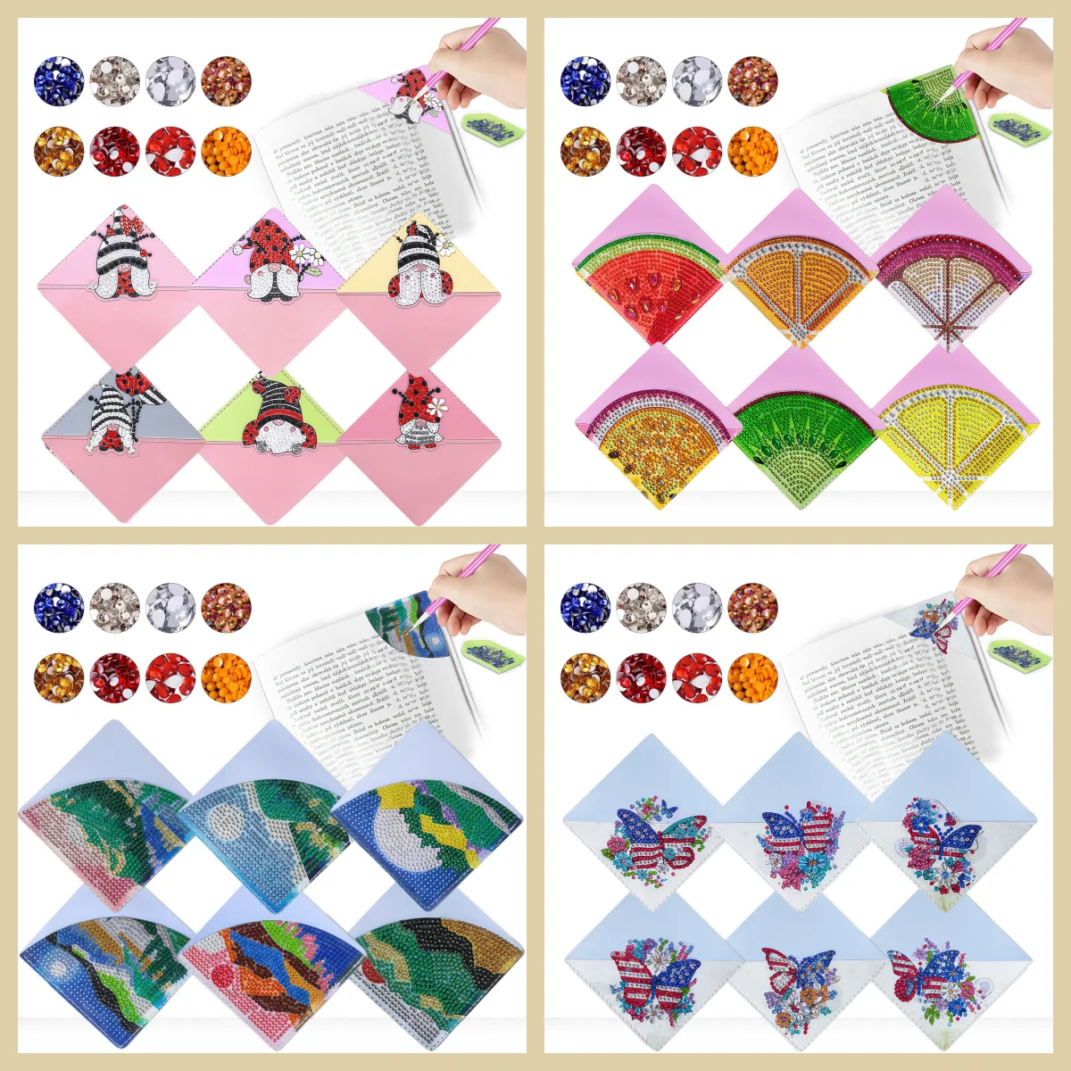 

6 наборов алмазной живописи «сделай сам», угловые закладки из искусственной кожи с животными и пейзажами, в подарок для взрослых читателей.