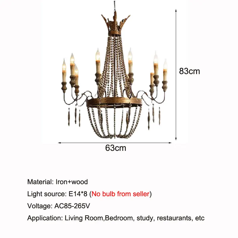 American Countryside Restaurant Chandelie French Retro Wooden Bead Pendant Lamp Nordic Living Room Kitchen Stair Lighting