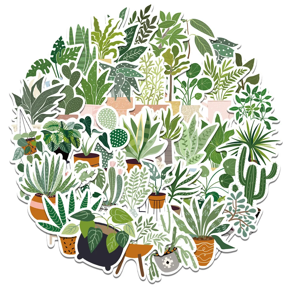 10/20/44개 화분에 심은 녹색 식물 만화 스티커 방수 DIY 스크랩북 전화기 여행가방 다이어리 신선한 스타일 그래피티 데칼 팩