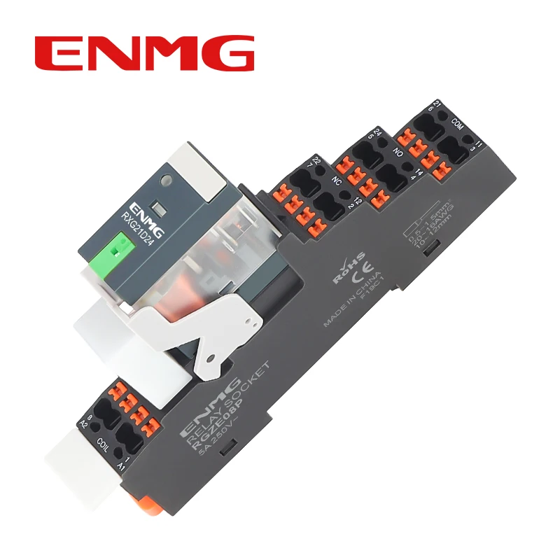 ENMG Small and Thin RXG Intermediate Relay, Electromagnetic Type, 220V AC, 2 Normally Open and 2 Normally Closed, 5/8 Pins, DC 2