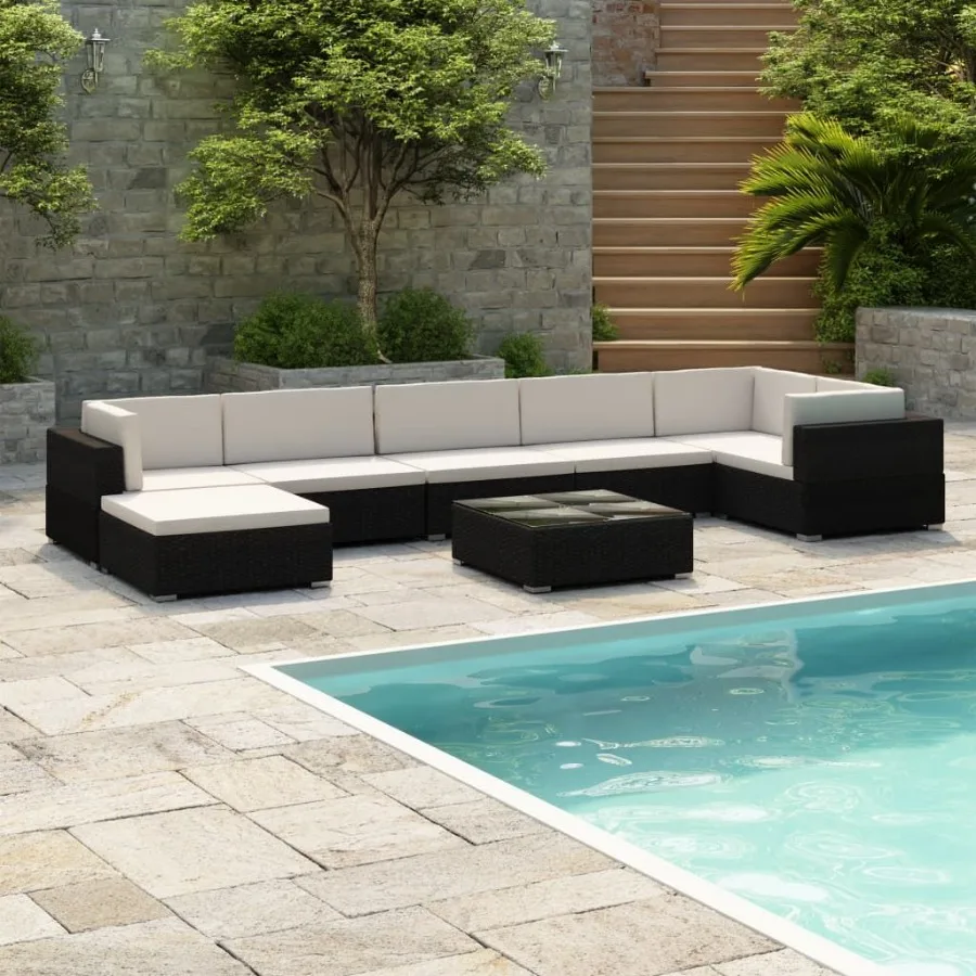 

8 Piece Patio Lounge Set with Cushions Poly Rattan Black