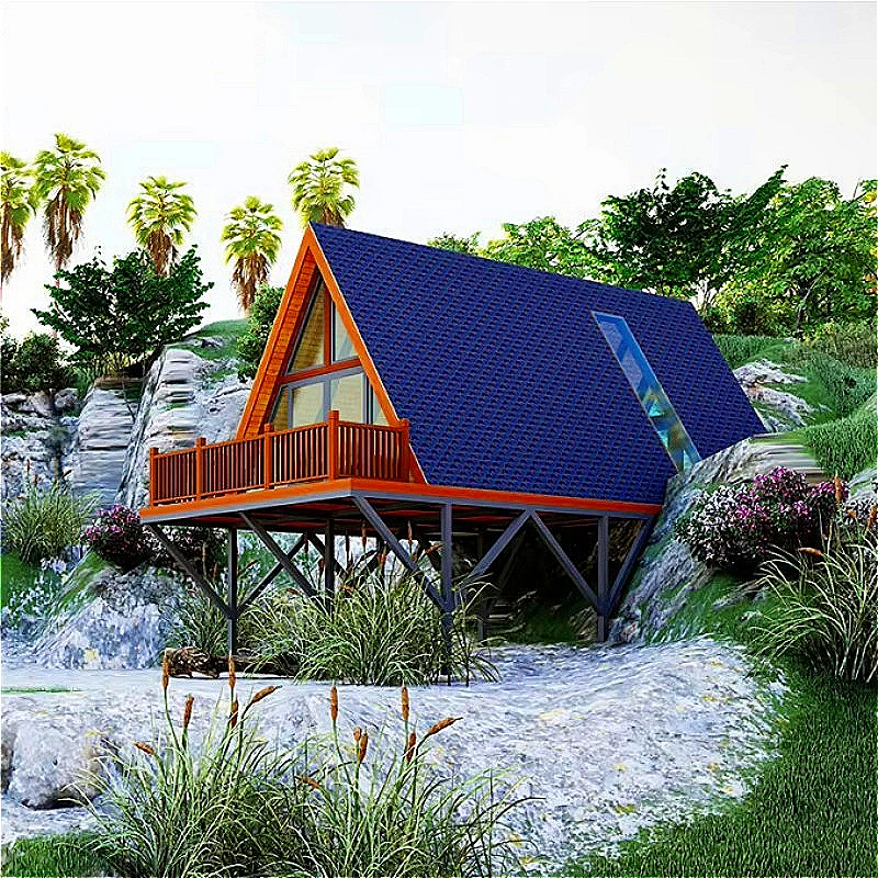 Luxury Modular Prefabricated Wooden Bungalow Triangle Glass Design Vacation Stay Apartment Bedroom Bathroom for Living Room Use