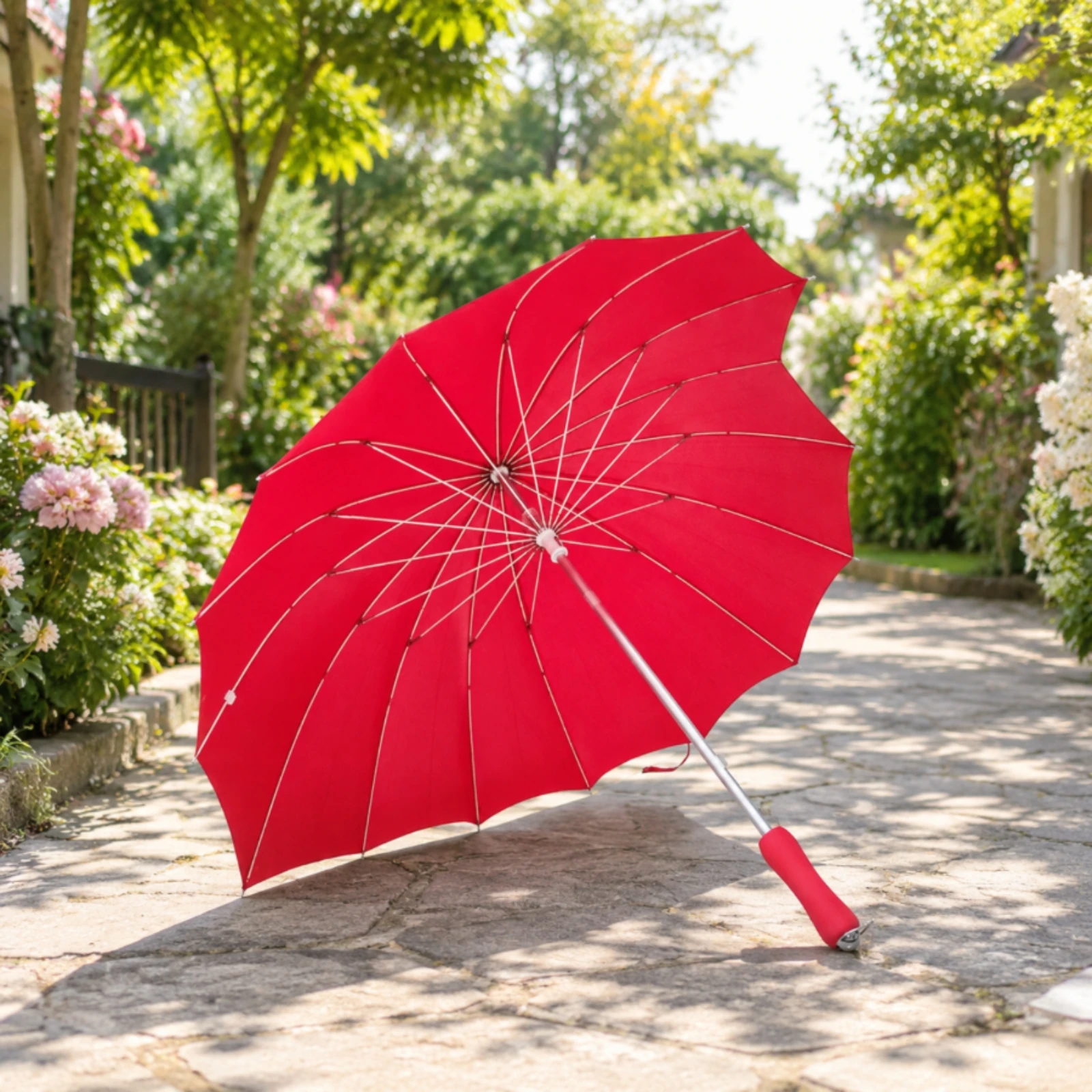Heart Umbrella with EVA Handle Solid Color Heart-Shaped Red Umbrella Lightweight Classic for Adults, Weddings, Photography