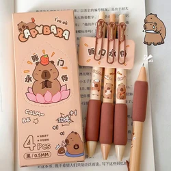 4PCS/Set Capybara Gel Pen Cartoon Gel Ink Pen 0.5MM Black Quick Dry Writing Pen Soft Touching Neutral Pen School Office Supplies