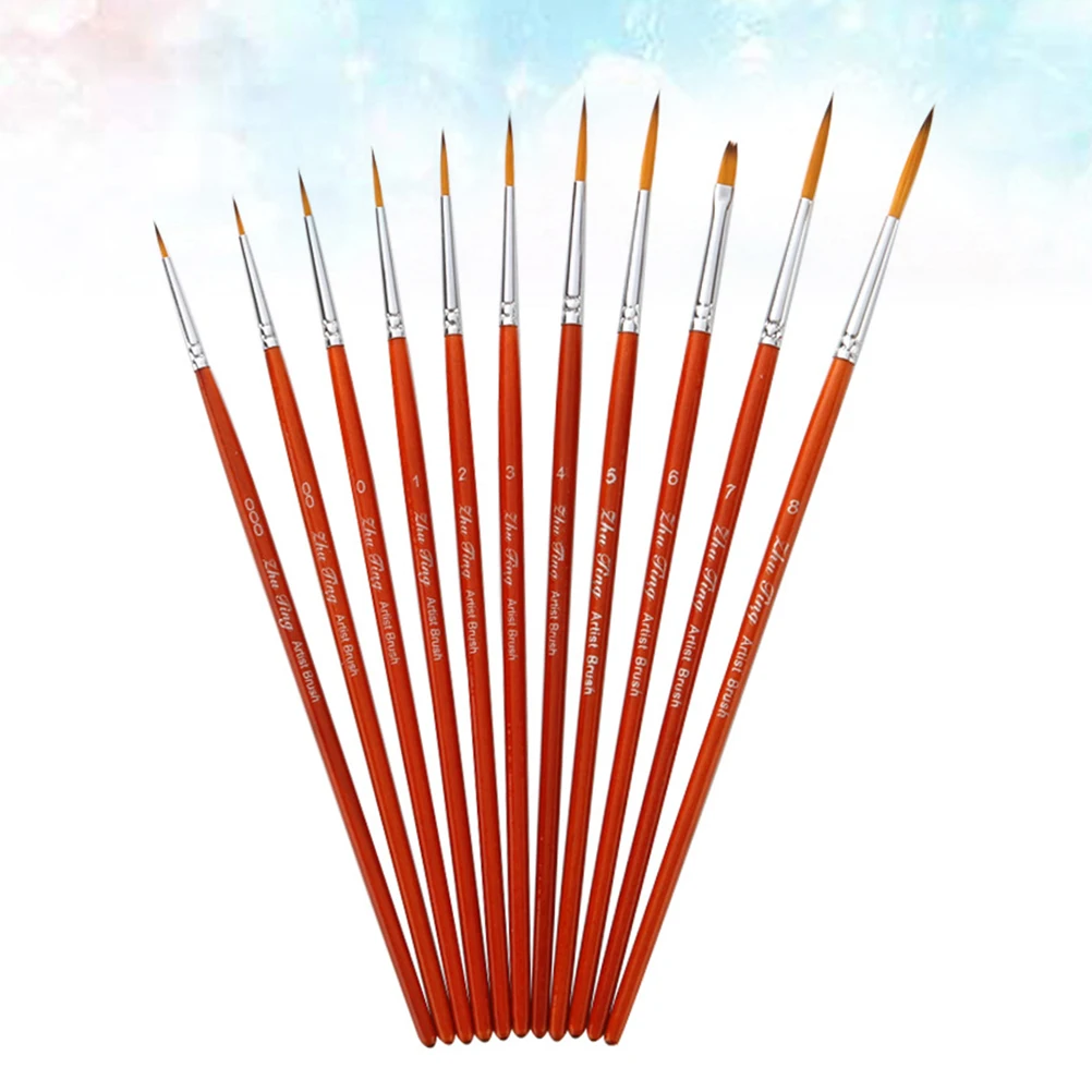 

11pcs 1 Set Long Pole Line Drawing Pen Nylon Stroke Brush For Watercolor Acrylic Sketching Detail Painting Miniature Art