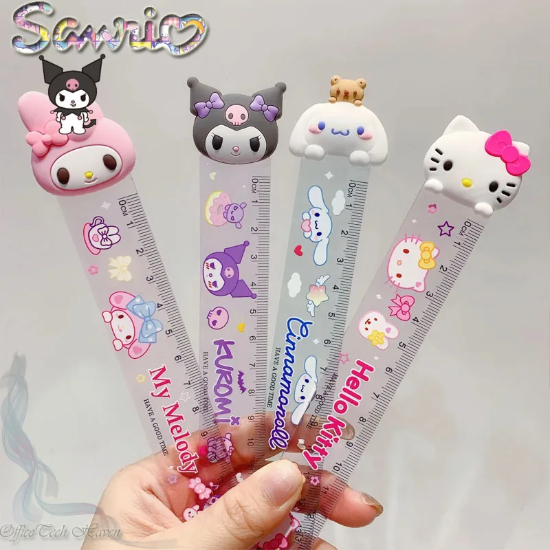 Sanrio Stationery Ruler 4Pcs Kawaii Cartoon Hello Kitty Kuromi My Melody Cinnamoroll 15cm Rulers Students School Office Supplies