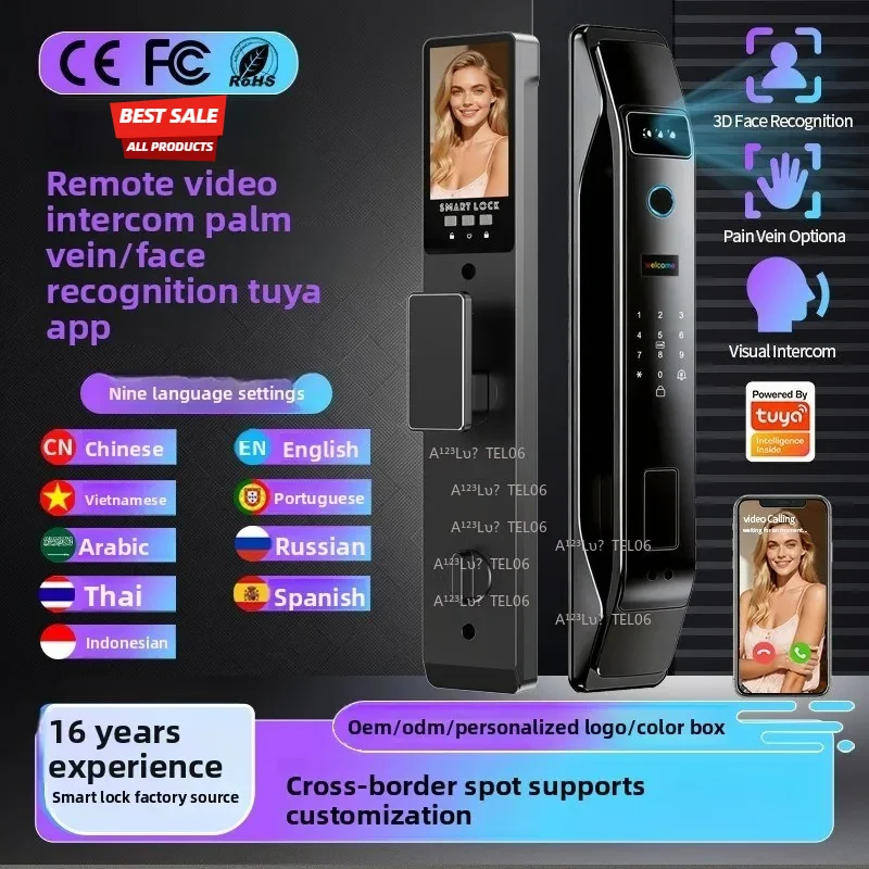 Smart Fingerprint Door Lock with Face Recognition Video Intercom Tuya APP Control Security Home