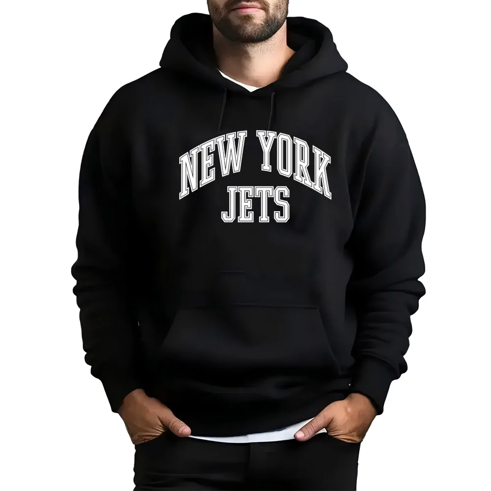 NEW YORK JETS Men's Hoodie with Street Casual Sports Style Long Sleeve and Kangaroo Pocket Fleece Sweatshirt for Autumn and Wint