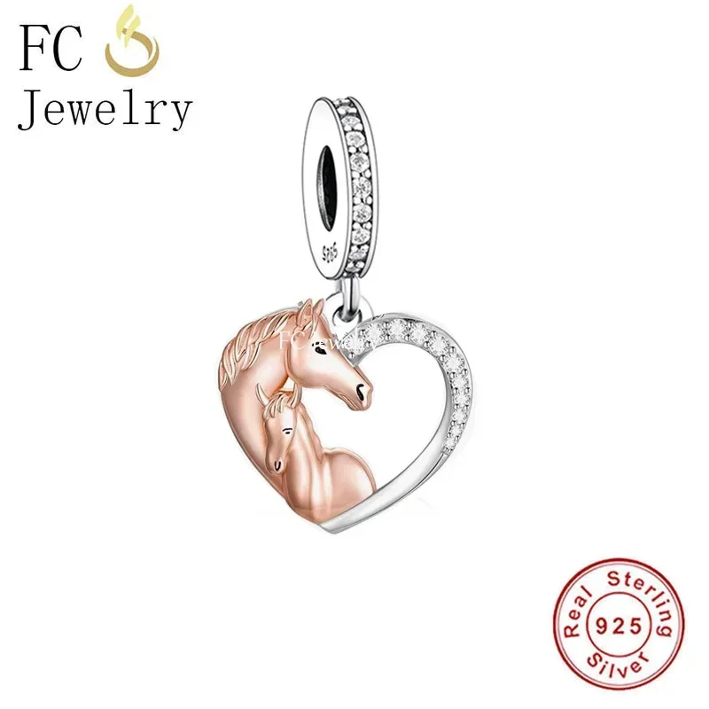 

FC Jewelry Fit Original Charm Bracelet 925 Sterling Silver I Love You Forever Girl and Horse Bead For Making Women Berloque DIY