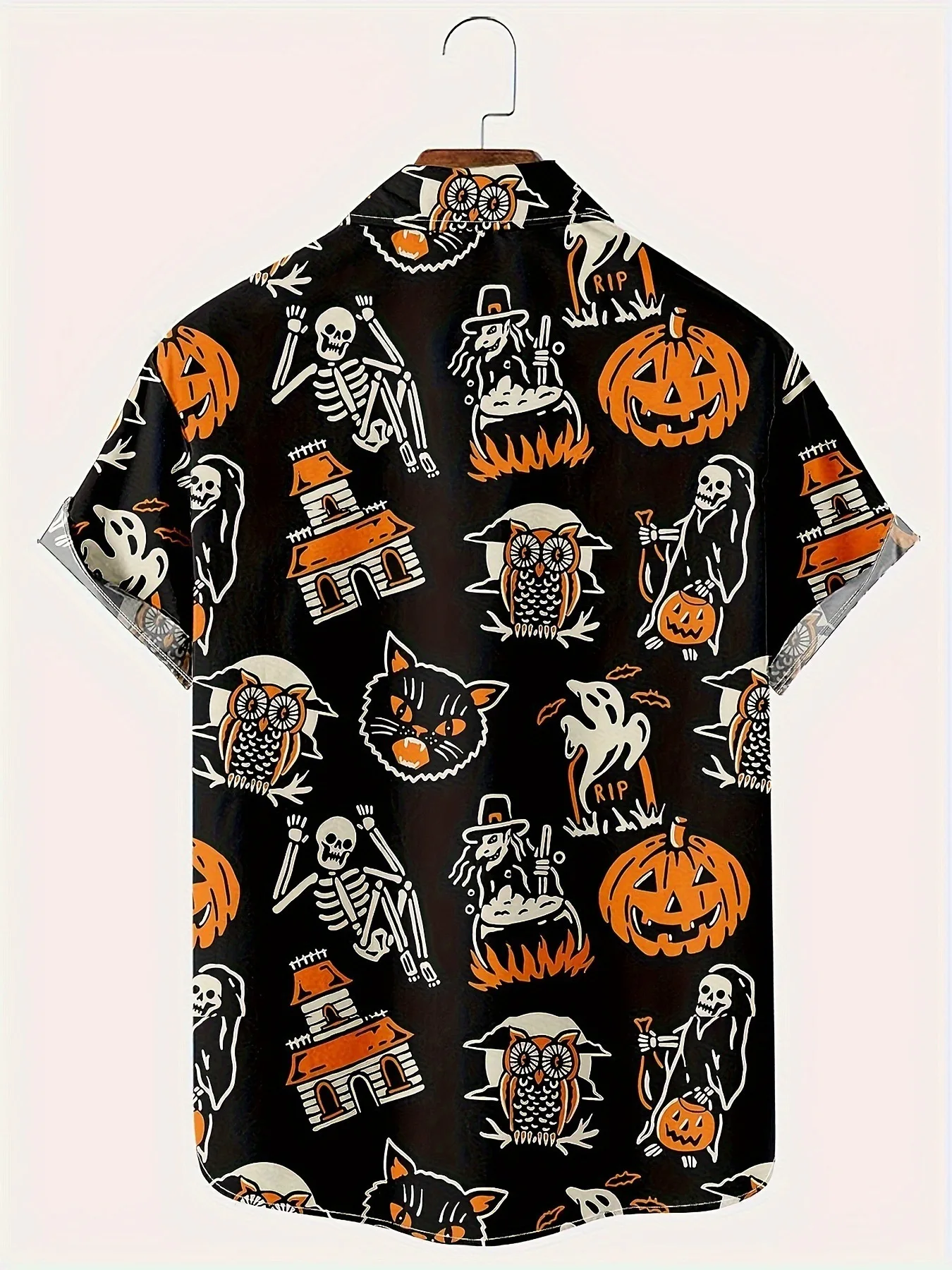 Men Vintage Shirt Summer New Hawaiian Short Sleeve Skull Shirt Mens Halloween Pumpkin Print Beach Shirts Man Oversized Techwear