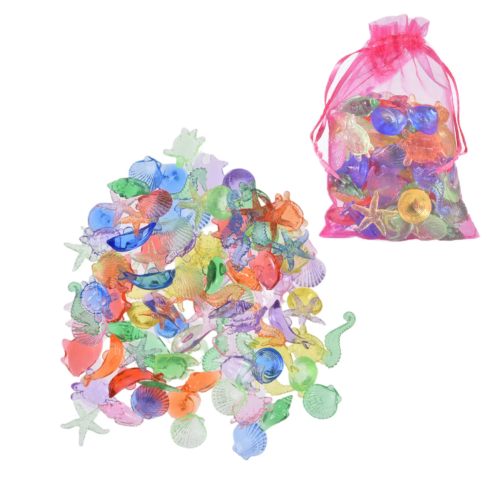 Gemas acrílicas transparentes, 100 Uds., conjunto de animales marinos coloridos, decoración de piscina, juguetes de buceo para natación de verano, joyas para niños, juguetes de cristal para explorar