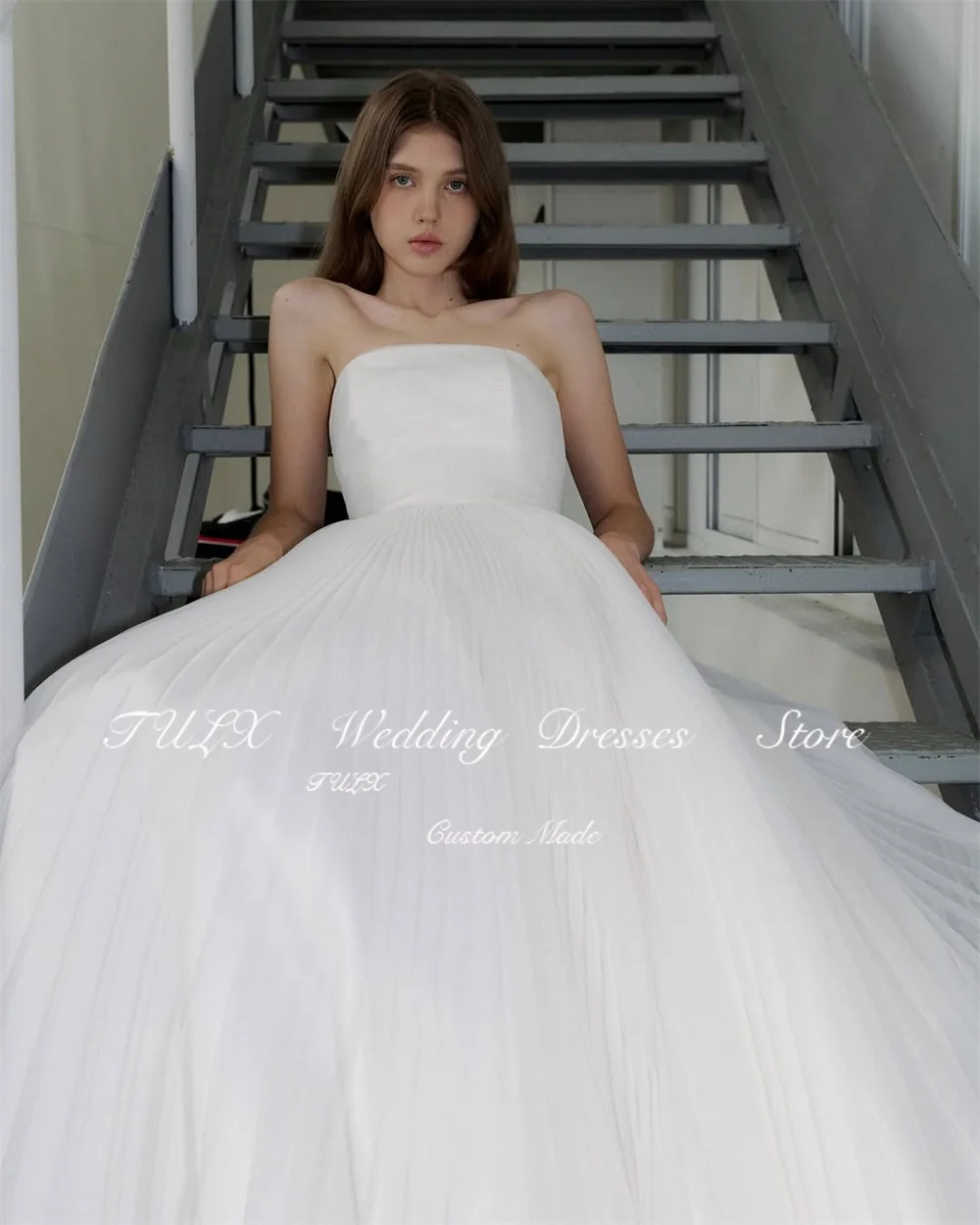 تولكس بسيط عاجي ألف خط فساتين زفاف طويلة كوريا صورة تبادل لاطلاق النار حمالة الأورجانزا زي العرائس مشد مخصص ওয়েডিংddeريس 2026 #2