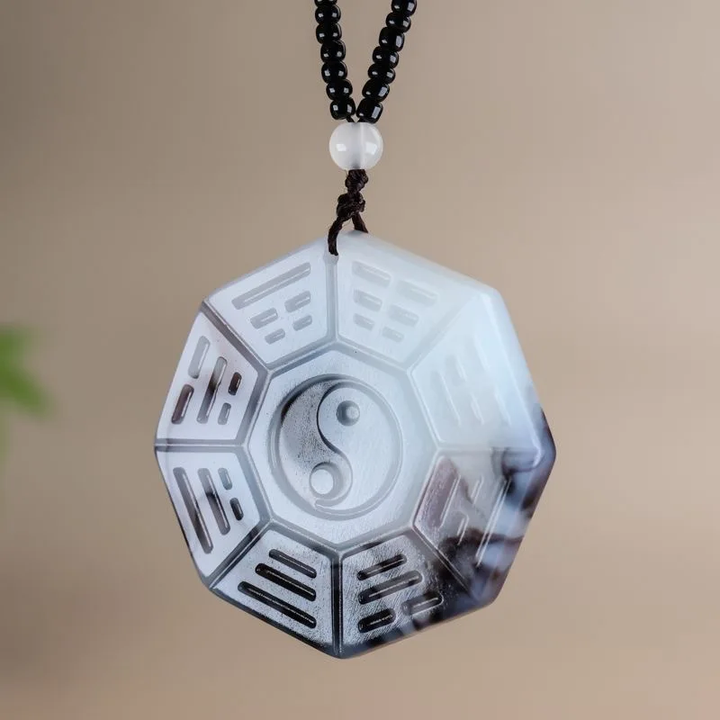 

Xinjiang natural outer Mongolian material Tai Chi Bagua array jade pendant fine carving