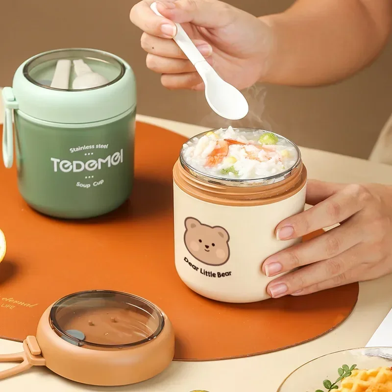 530ml Portable Lunch Box Multifunction Oatmeal Cup Food Thermal Jar Cereal Nut Yogurt Mug Snack Cup with Lid Spoon Soup Cup