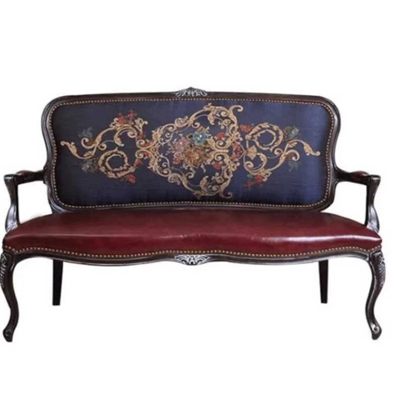 

Solid wood sofa, living room, villa leisure sofa, American country designer leather art double sofa