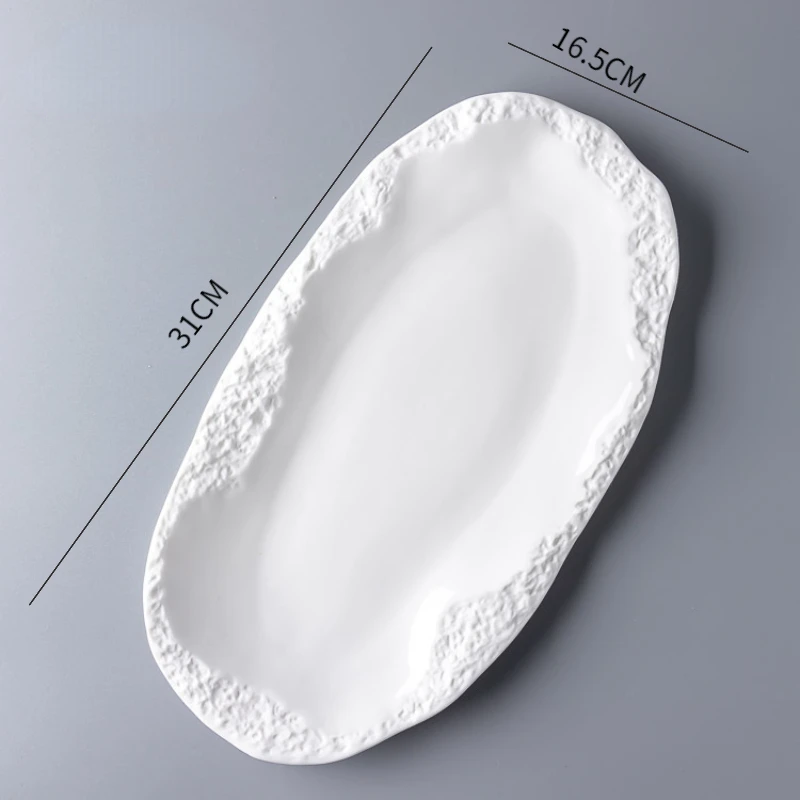 

12 Inch Restaurant Matte Ceramic Stone Pattern Dinner Plate Fish Plate Western Food Barbecue Plate Fish Plate Ceramic Tableware