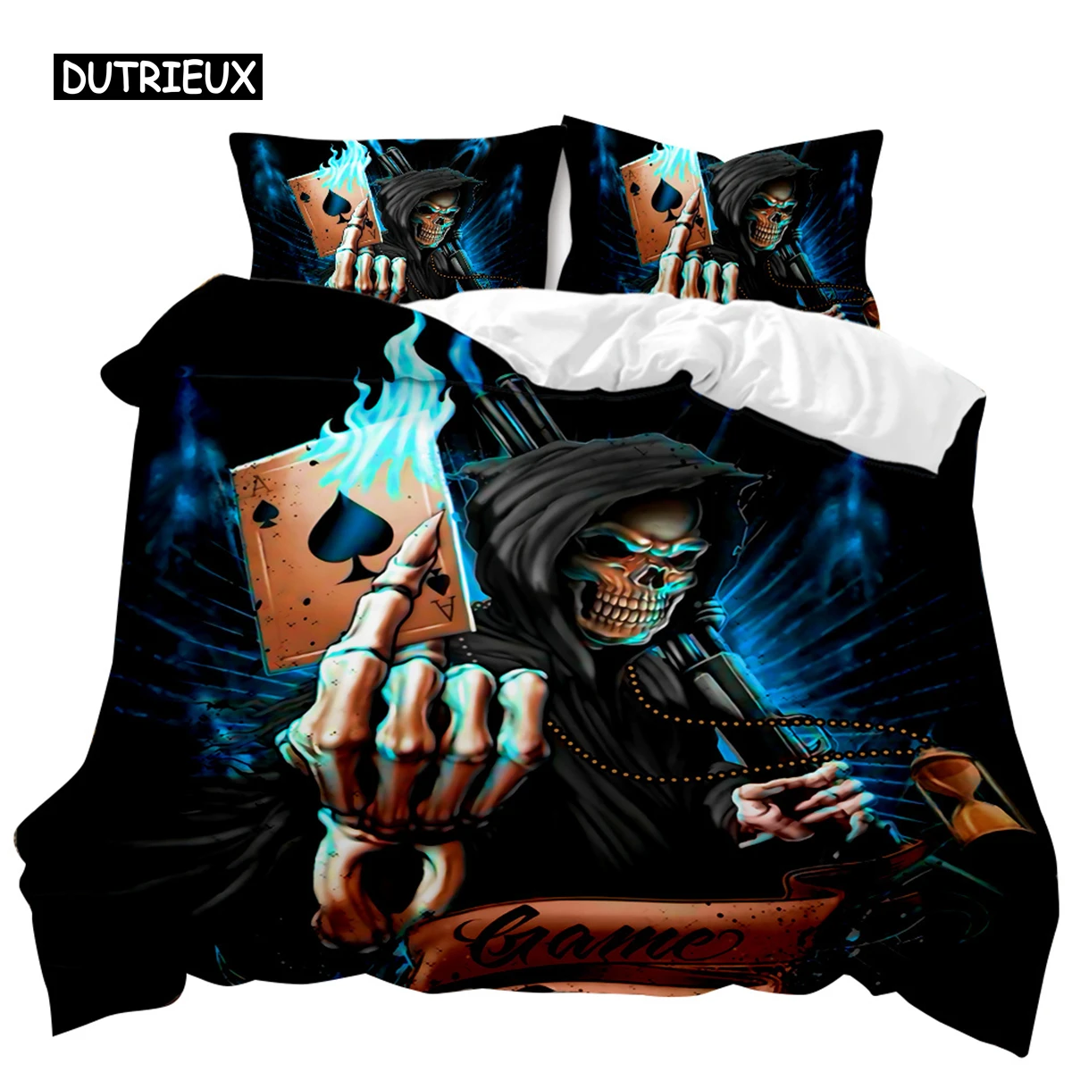 

Skull Duvet Cover Set God of Gamblers Bedding Set Poker SkeletonTeens Adults Skull Double Queen King Size Polyester Qulit Cover