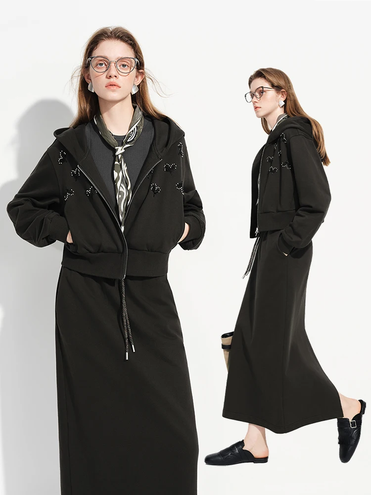 

Комплект Hlanen: Ретро-худи и легкая спортивная юбка для женщин, весна 2026, новый повседневный спортивный костюм