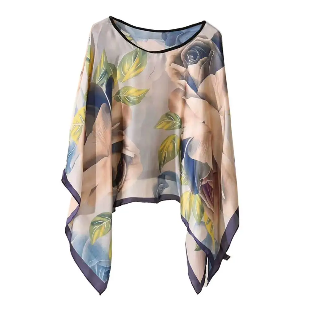 Women Girl Summer Beach Chiffon Blouse Tops Summer Bikini Sexy Fashion Cover Smock Chiffon Loose Women Print Beach E4E9