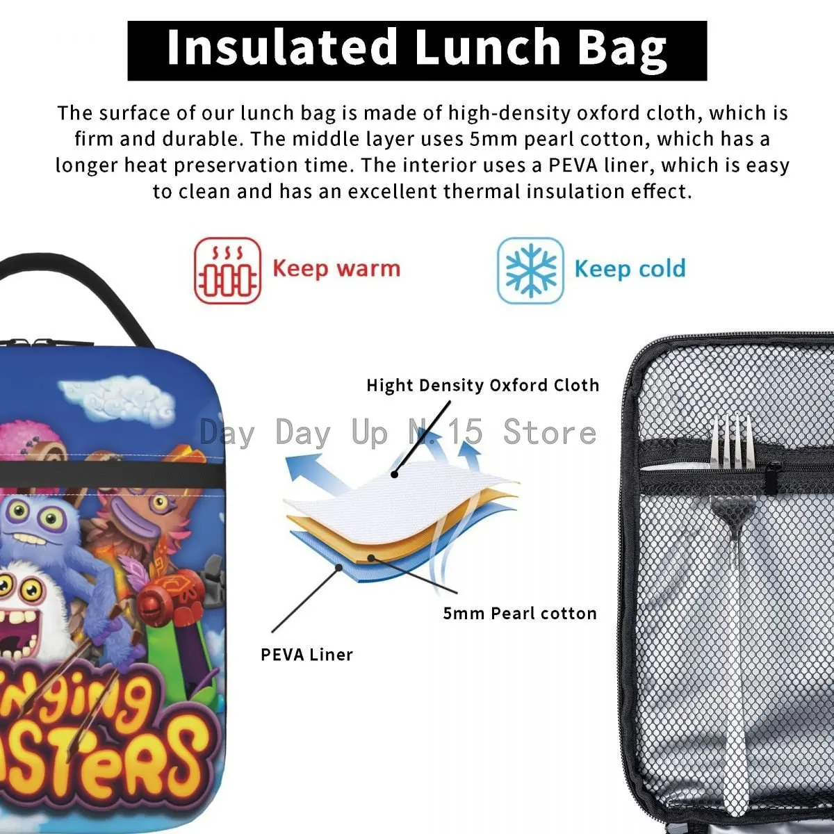 My Singing Monsters Characters Insulated Lunch Bag Leakproof Cartoon Anime Game Cooler Thermal Lunch Tote Kids School Children