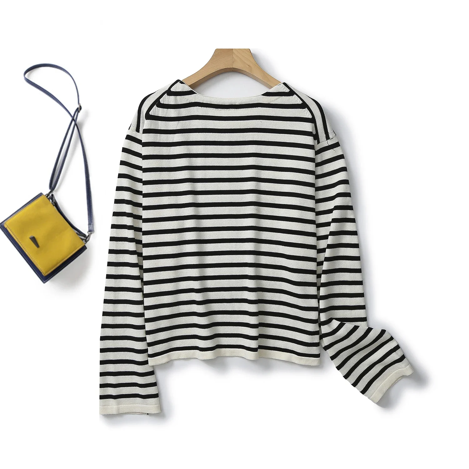 Ethereal MD 2024  new style of Women's casual slouchy striped comfortable cotton crew-neck sweater long-sleeved sweater