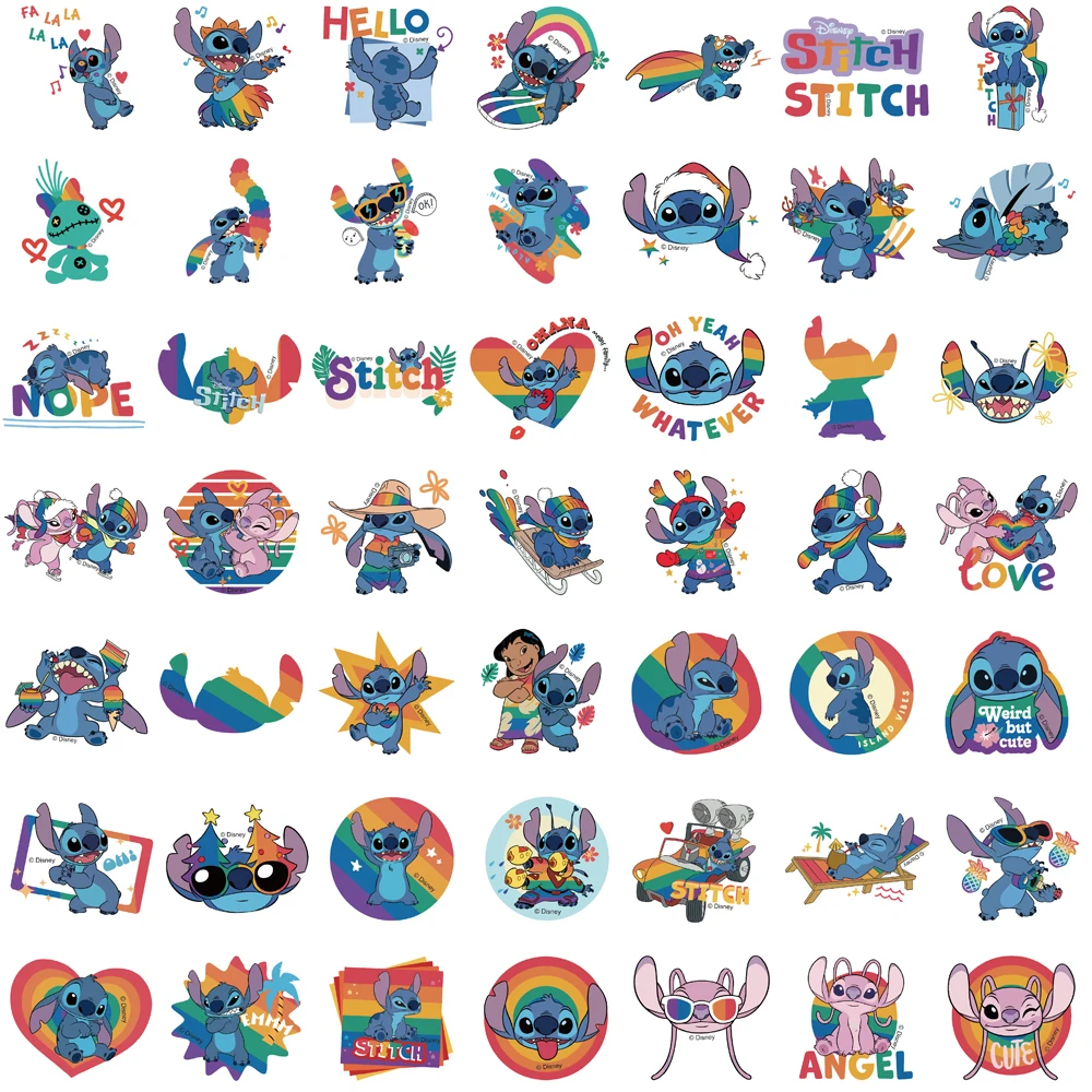 50/100PCS Cartoon Cute Disney Rainbow Stitch Sticker Aesthetic Luggage Skateboard Suitcase Laptop Personalize Bicycle Decals