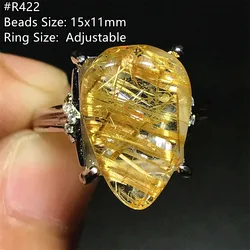 Natural Gold Rutilated Quartz Ring For Women Man Luck Crystal Stone Beads Silver Wealth Gemstone Adjustable Ring Jewelry AAAAA