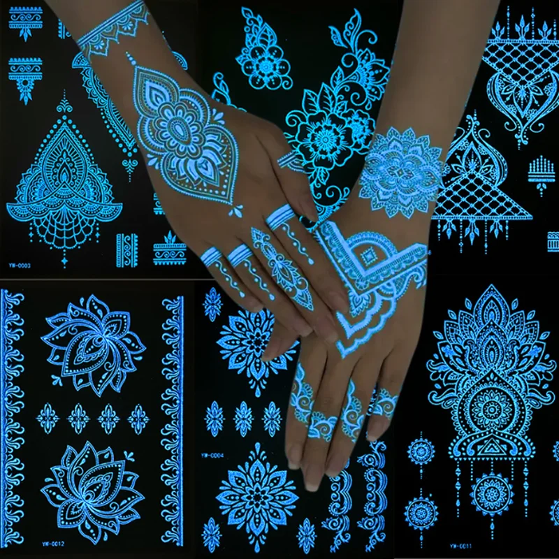 6 قطعة الوشم المؤقت ليلة ضوء الوشم ملصق الهندي الحناء الدانتيل الوشم الشارات وهمية الوشم الوشم المؤقت الوشم الفن #3