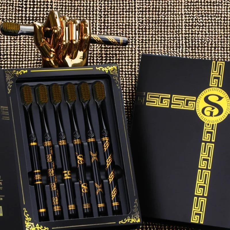 

6-piece/box home fashion black and white toothbrush gift box set; home teeth cleaning oral care soft bristle cleaning tool; adul