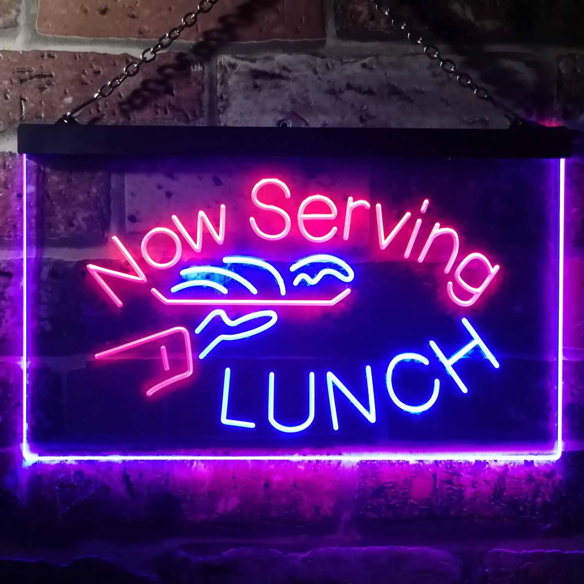

Now Serving LUNCH. with Serving Plate Dual Color Led Neon Sign st6-i3494