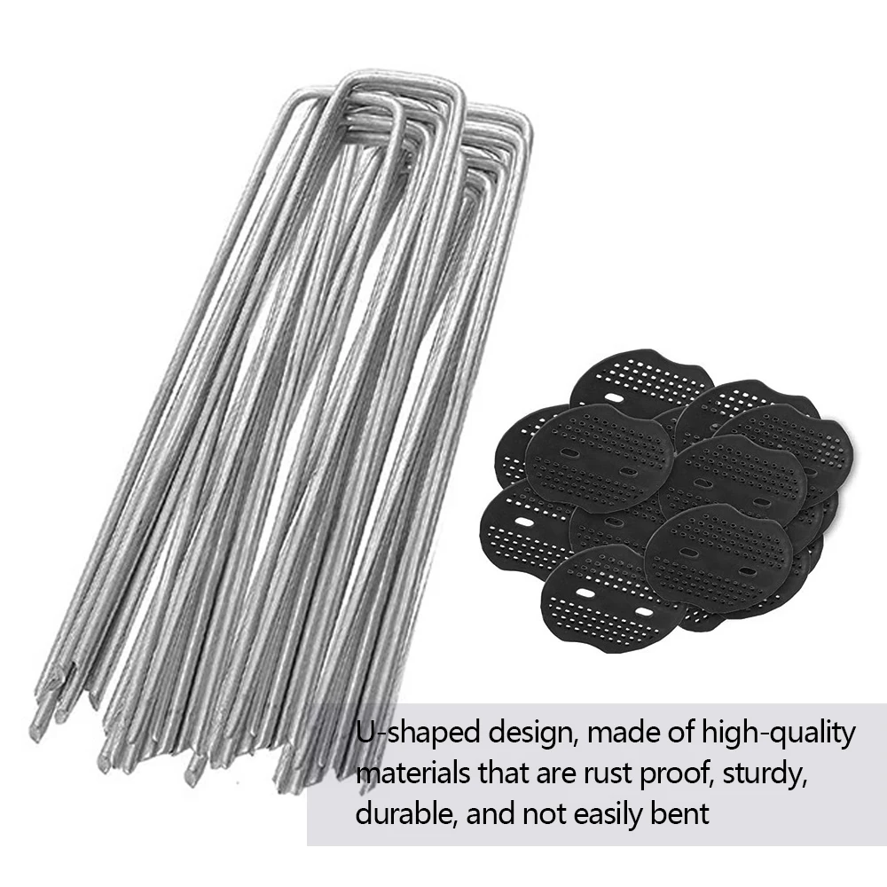 30/60/90pcs Garden Pegs Rust-resistant U Shaped Metal Pins Duty Spikes Ground Staple with Buffer Washers for Securing Plant Weed