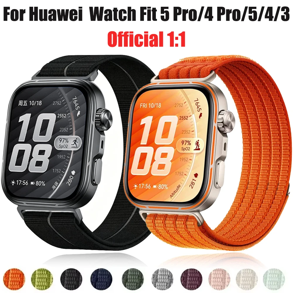 Bracelet en nylon officiel 1:1 pour Huawei Watch Fit 5/5 Pro, bracelet sport respirant original pour Huawei Watch Fit 4/4 Pro/3 Correa