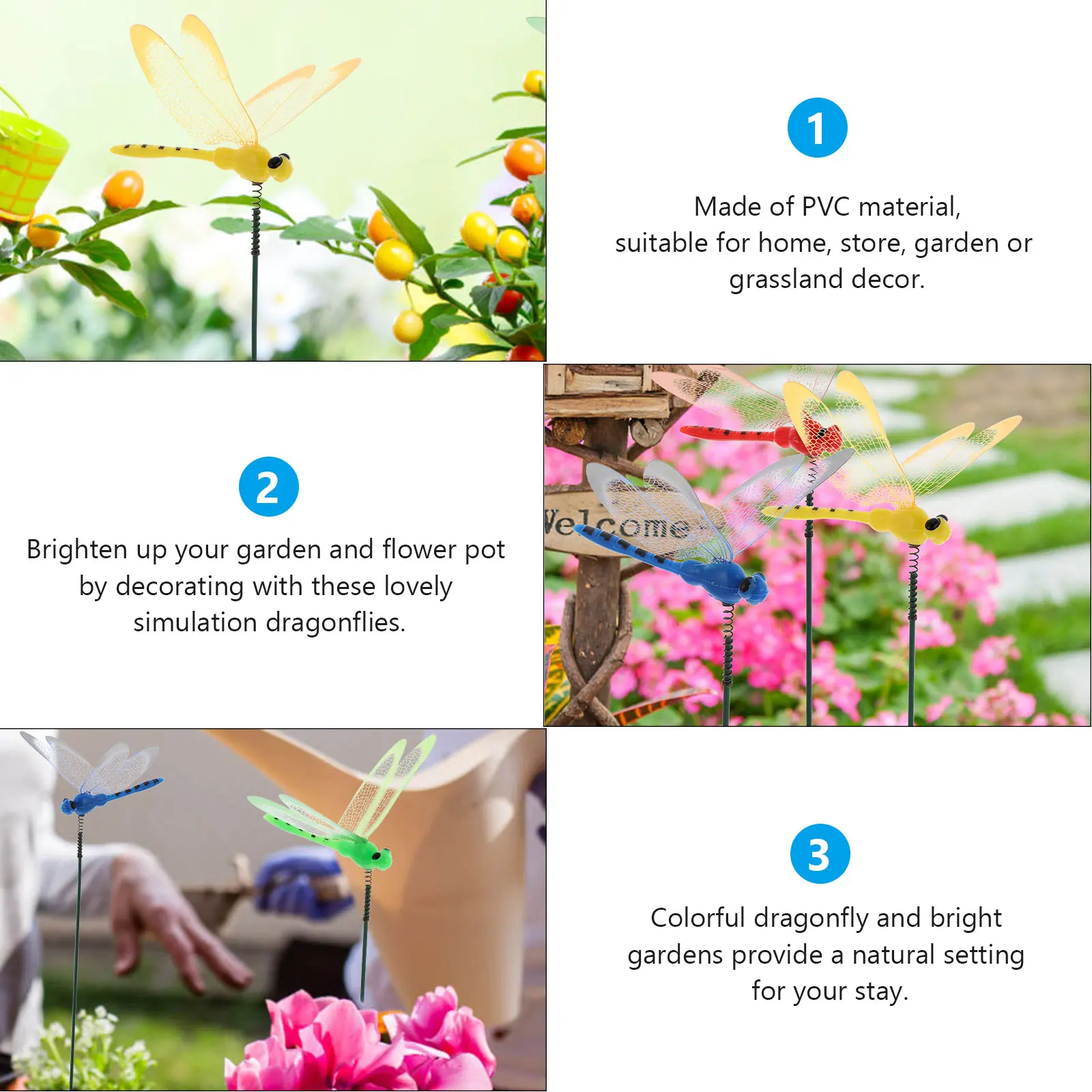 

30pcs Simulated Decorations Garden Grassland Home Colorful Lifelike Dragonfly Stakes Lightweight PVC Dragonfly Stick Garden