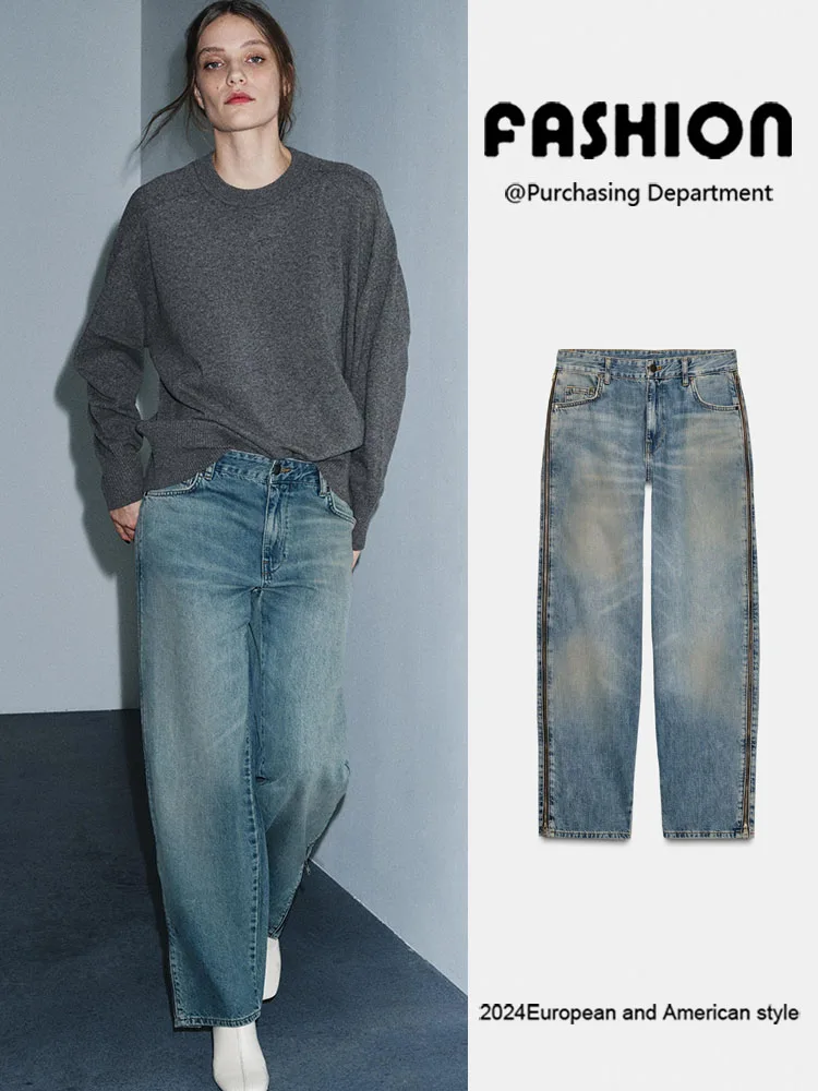 

Модные удобные прямые джинсы на молнии, женские утягивающие повседневные брюки со средней талией, Новое поступление, зима 2025