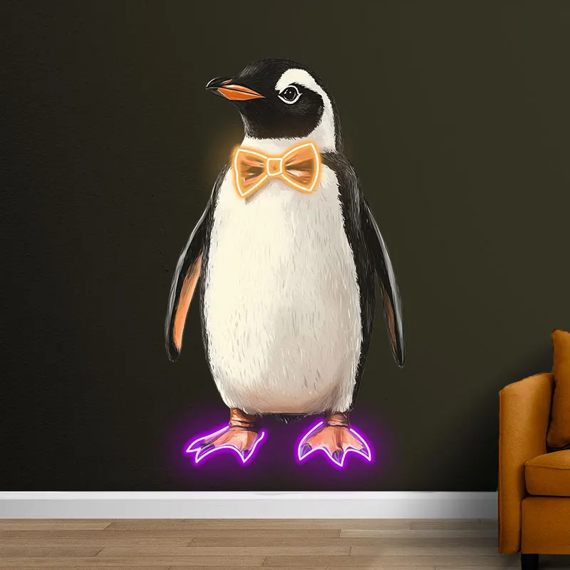 Elegant Penguin Neon Light Sign - Stylish Design with Bow Tie, Perfect for Kids' Room, Nursery & Classy Home Decor, Unique Gift