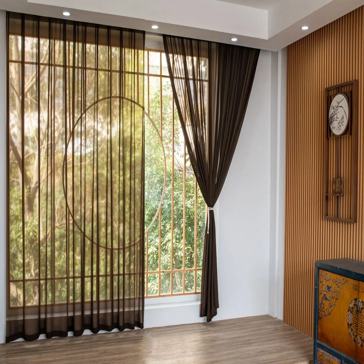 Minimalism Sheer Curtains Solid Coffee-brown Curtain Light-filtering Window Screen for Guesthouse Bedroom Décor Photos Backdrop