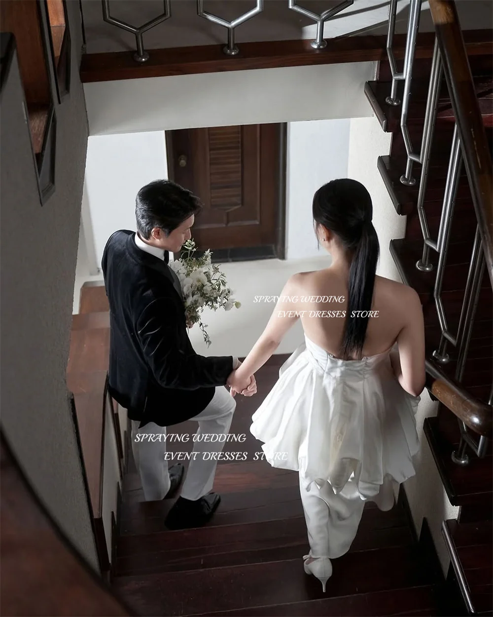 الرش أنيقة العاج حورية البحر الزفاف صورة تبادل لاطلاق النار فساتين الخامس الرقبة التفتا طويلة المتدرج كوريا فستان زفاف مشد  ওয়েডিংডمخصص