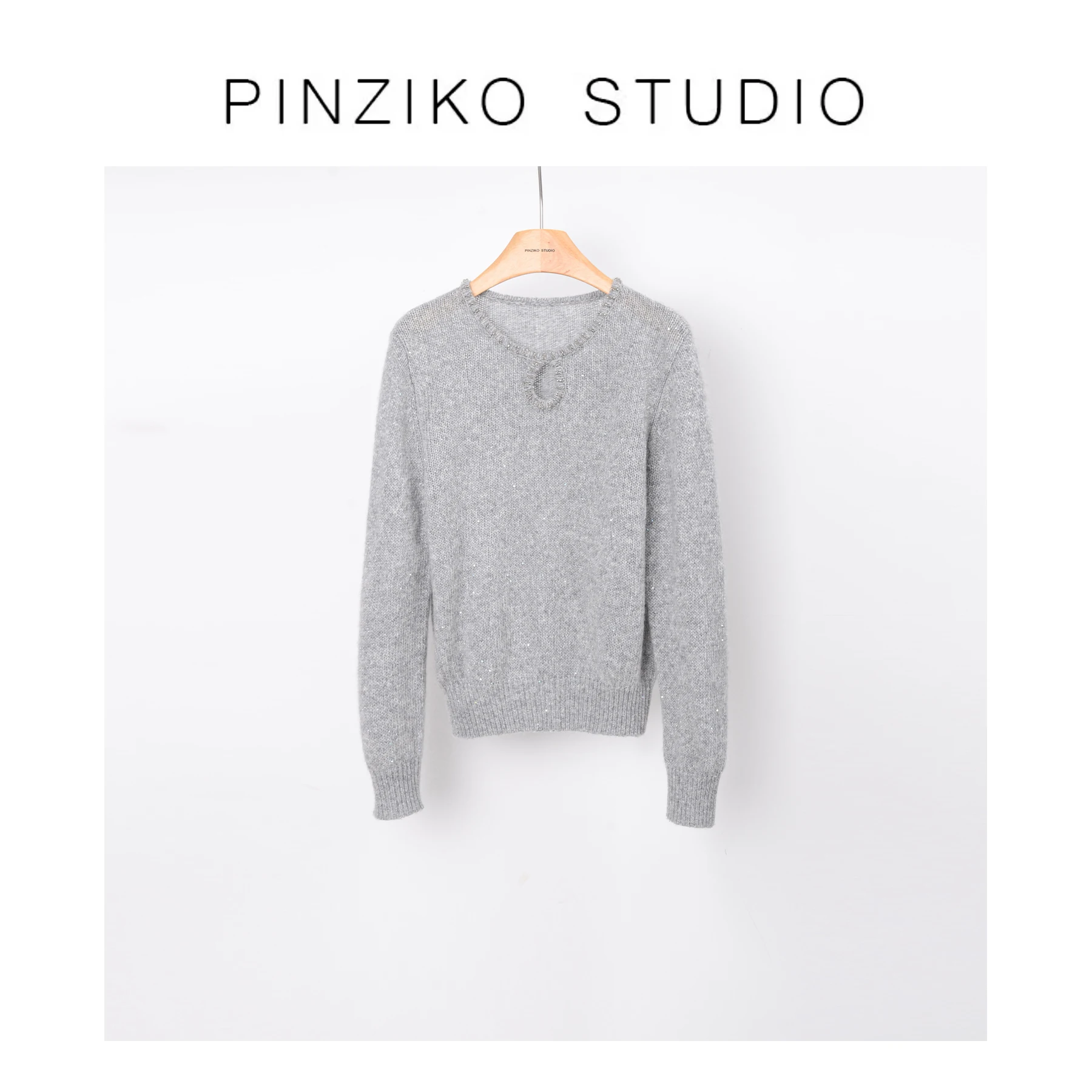 

PINZIKO Elegant Long Sleeve Knitted Sweater Waterdrop Collar Casual Style Slimming Autumn Winter Fashion for Women over 30