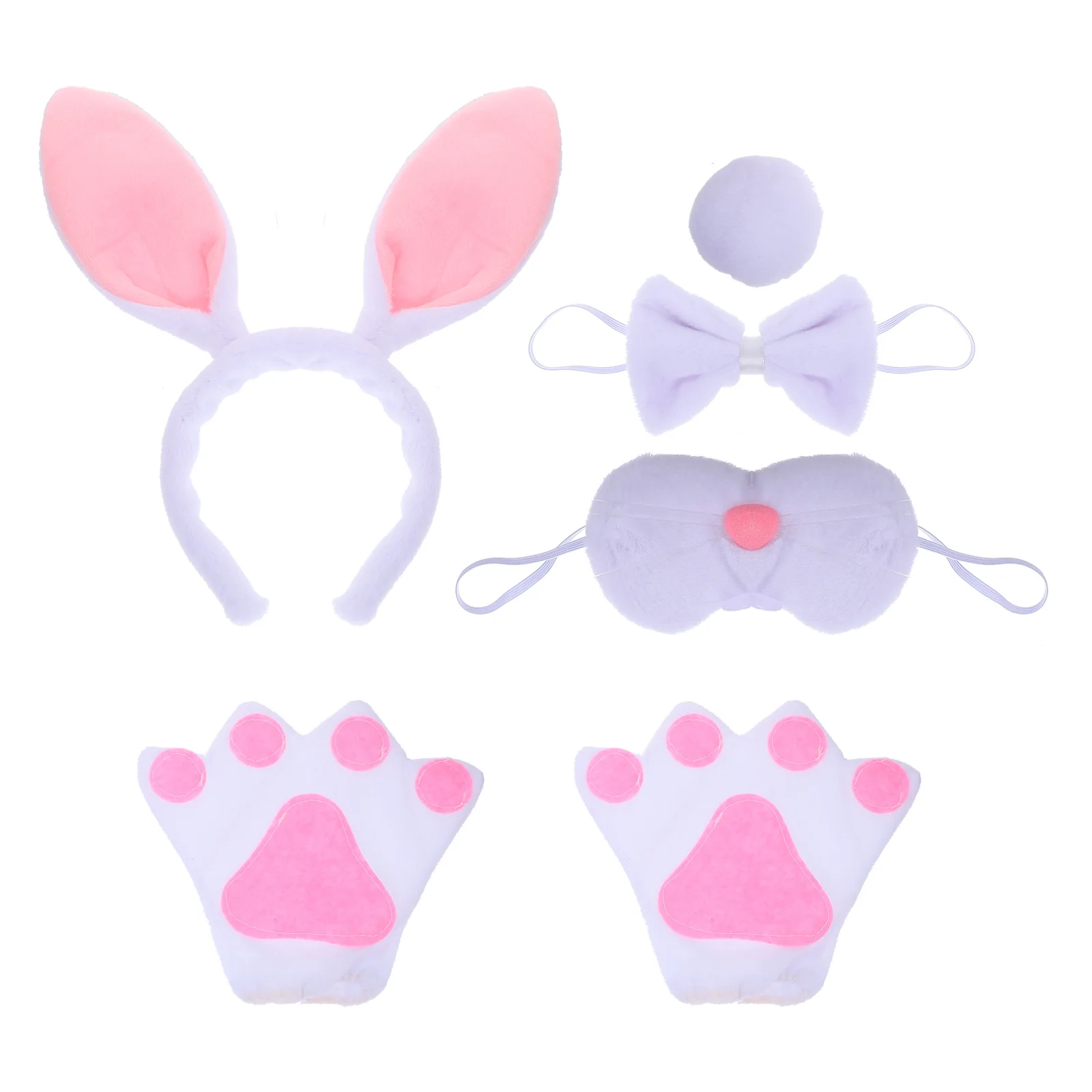 1 Zestaw Opaska z Uszami Królika Akcesoria do Cosplay Kostium Królika Wielkanocnego Nos Muszka Ogon Rekwizyty na Imprezę Akcesoria do Kostiumu Wielkanocnego