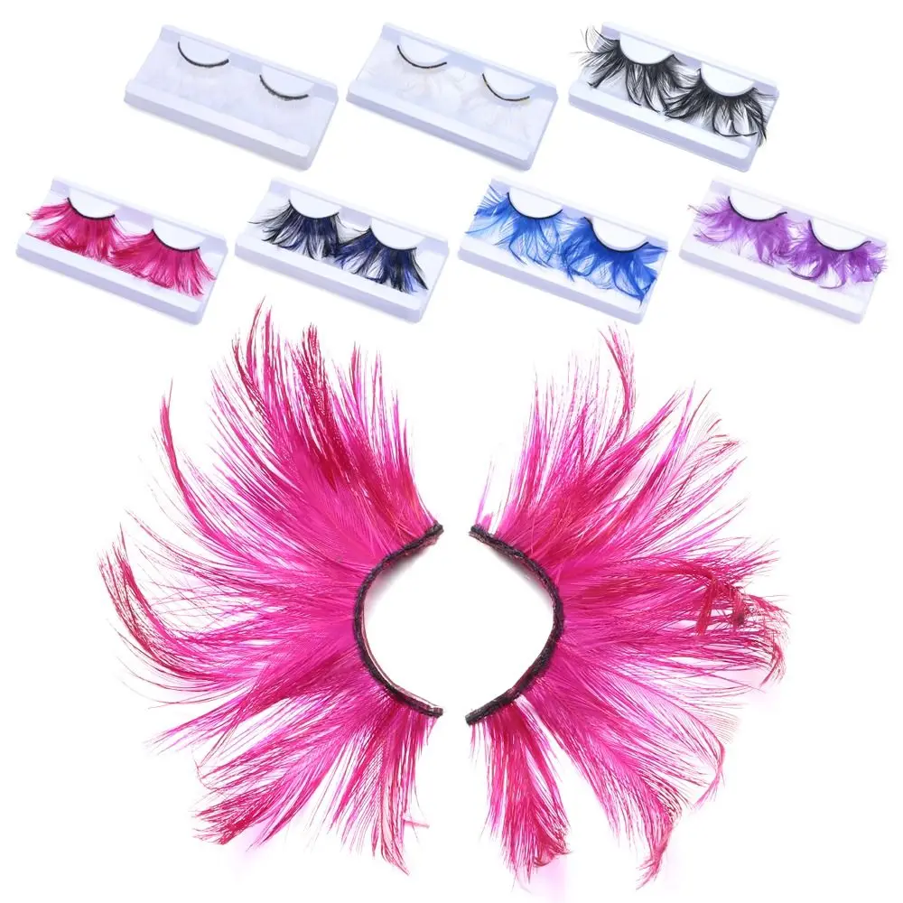 1Pair Halloween Feather Eyelashes Natural Extra Long Eyelash Extension Exaggerated Lashes For Masquerade Party Anime Cosplay